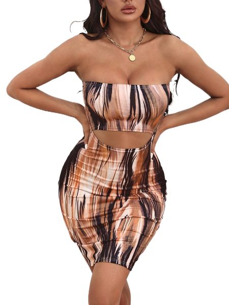 

sxy tie dye cut out bodycon tube dress 11do#, Black;gray