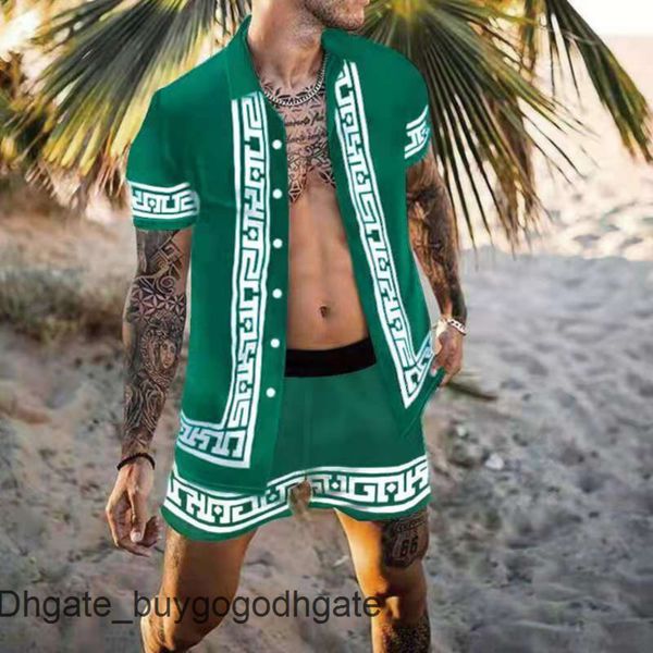 

mens fashion luxury tracksuit hawaiian sets t-shirts printing summer men swim short sleeve button shirts beach shorts streetwear casual shir, Gray