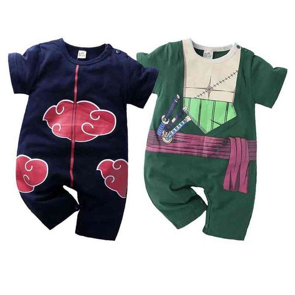 

0-24m baby boy clothes akatsuki zoro print babysuit toddler romper summerpullover kawaii infant stuff girls boys pajamasonesie g220510, Blue