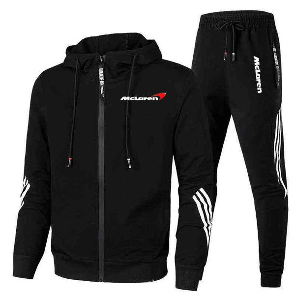 

hoodie modis untuk musim gugur musim dingin mclaren sweter pria/wanita mantel bertudung kasual pria pakaian ritsleting celana setelan, Gray