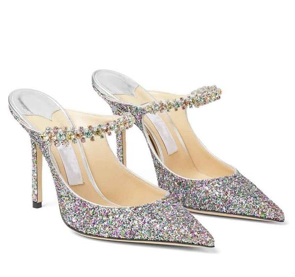 

luxury bing women's sandals shoes pointed toe slippers high heels pearls crystals strap glitter leather pumps stiletto-heels party eu35, Black