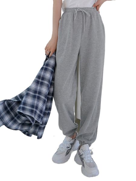 

dazy drawstring waist solid sweatpants 64ov#, Black;white