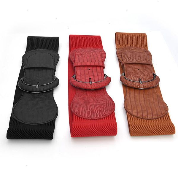

74cm faux leather wide belt elastic band adjustable women waist slim decorative for dress corset casual waistband, Black;brown