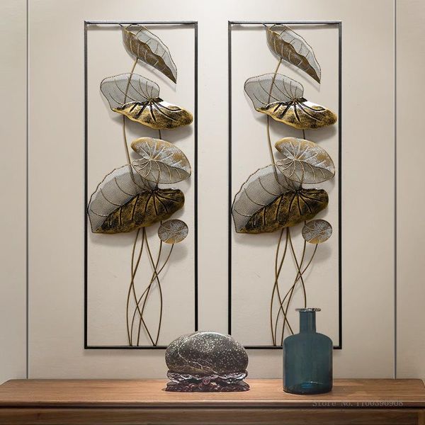 Dekoratif Nesneler Figürinler Yaratıcı 3D Fermanlı Demir Lotus Yaprak Duvar Dışarı Dekorasyon Ev Oturma Odası Asılı Süsler El Sundurma Sticker
