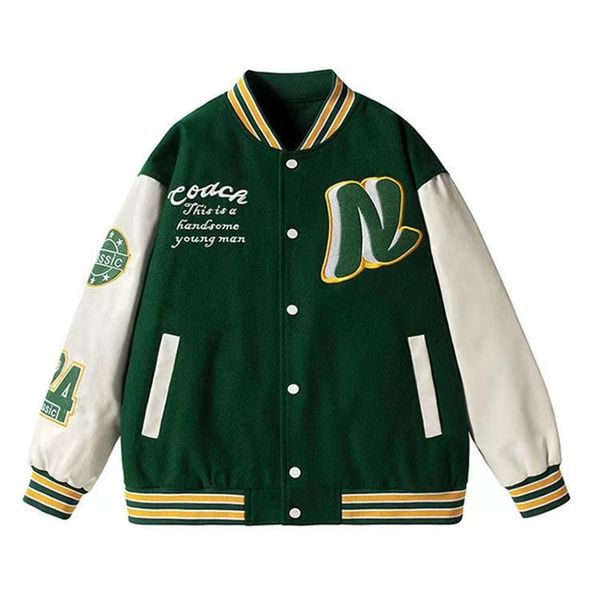 

spring streetwear vintage baseball jacket men towel embroidery varsity jacket couple bomber coat women ins 220816, Black;brown
