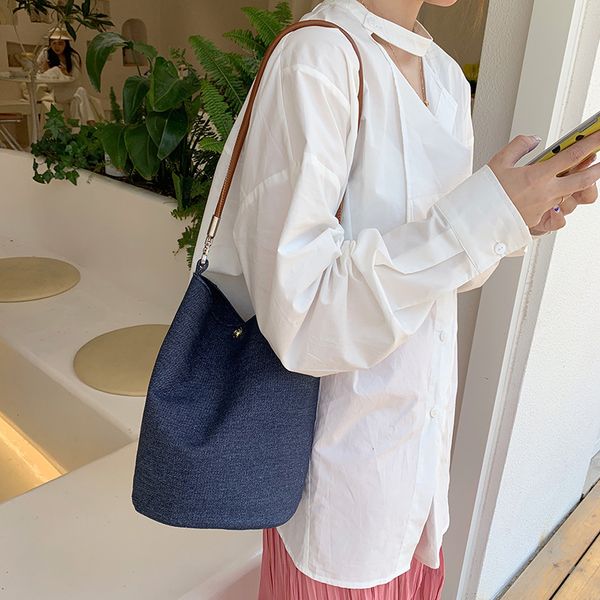 

female minimalist fashion denim bucket shoulder bag niche underarm