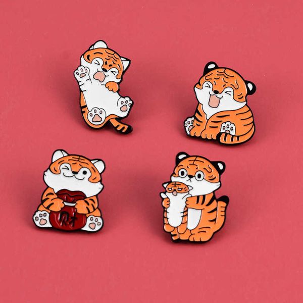 

new zodiac animal alloy brooch cartoon cute lucky tiger shape enamel badge, Gray