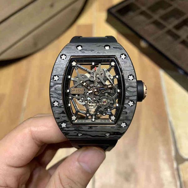 

luxury automatic mechanical watch richa milles mens business leisure rm035 black carbon fiber tape fashion men sw