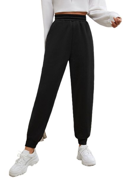 

solid slant pocket elastic waist sweatpants u4ui#, Black;white