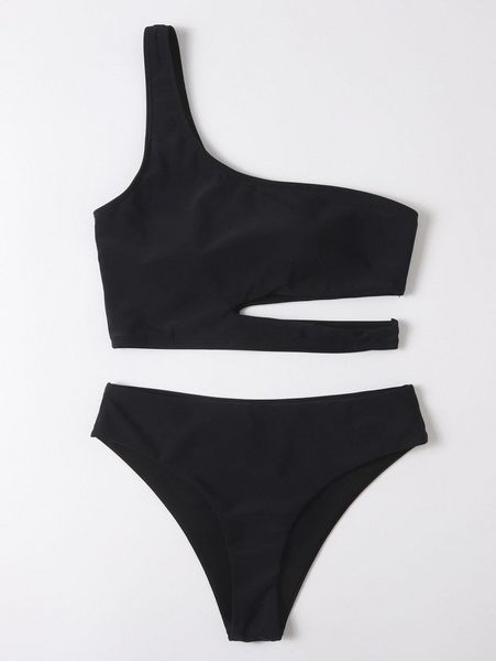 

cut out one shoulder bikini swimsuit m0ok#, White;black