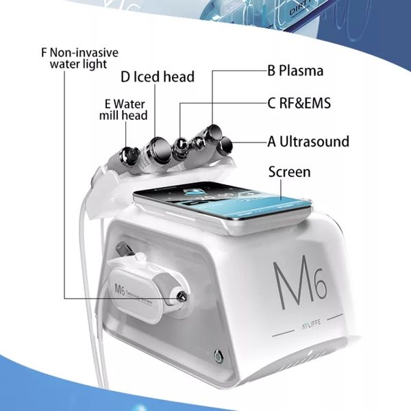 M6 RF 6 in 1 ultrasuoni pulizia del viso microdermoabrasione macchina Bubble Plasma Ems Agua Hydro dermoabrasione cura della buccia del viso