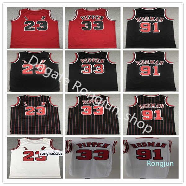 Оптовая баскетбол 23 MJ Scottie 33 Пиппен Деннис 91 Родман Черный Красный Белый 1996 Ретро -сетчатые майки