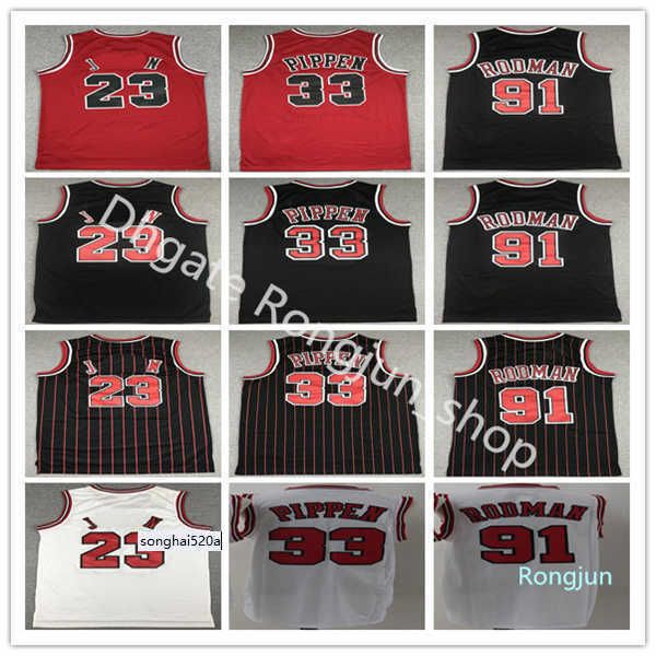 

wholesale basketball 23 mj scottie 33 pippen dennis 91 rodman black red white 1996 retro mesh jerseys jerseys