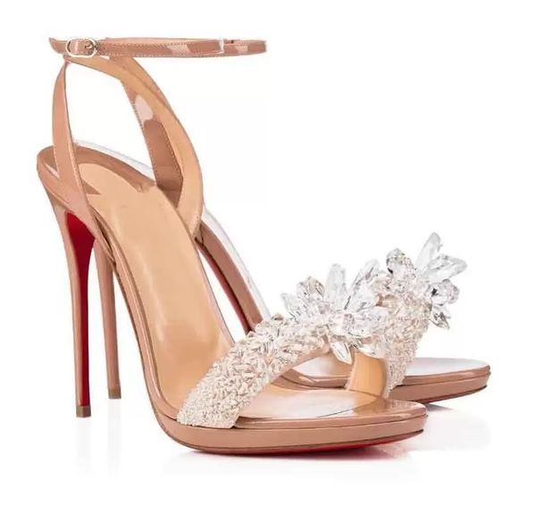 

elegant summer brand red sandals ladies crystal black patent leather luxury comfort high heels fashion party evening wear with box