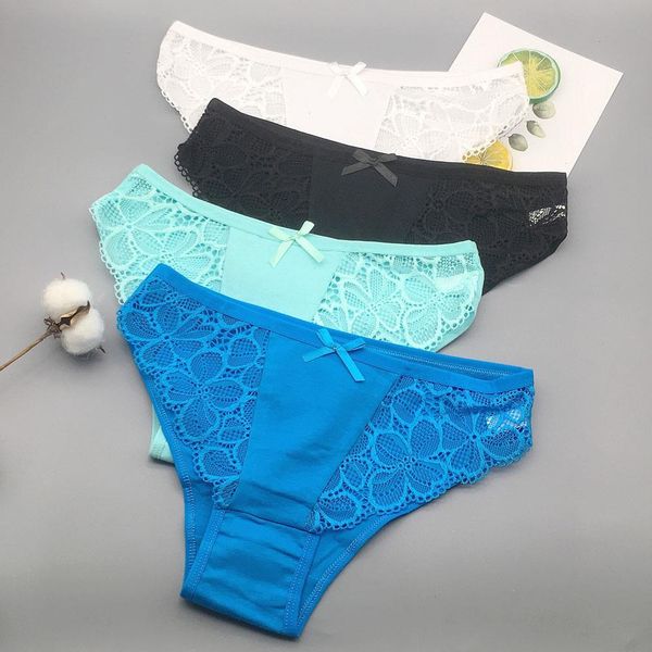 

3 pcs lot arrival panty ladies underpants women low rise lace cotton panties 9308, Black;pink