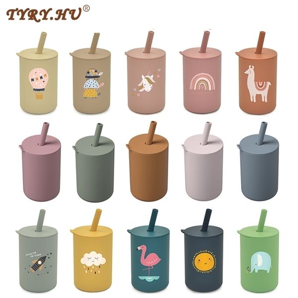 TYRYHU 1 Stück Baby Fütterung Stroh Tasse Baby Cartoon Lernen Fütterung Tasse Food Grade Silikon Kleinkind Wasser Flasche Geschirr BPA freies 220715