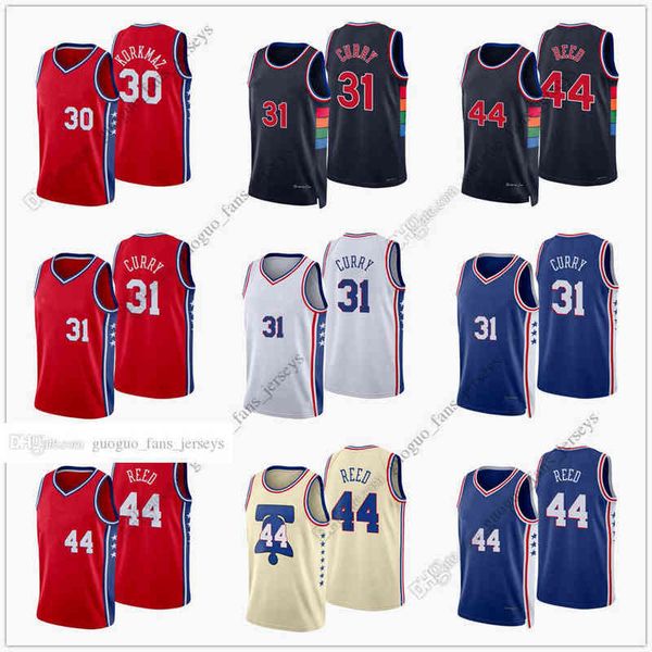 

custom printed 2022 new city basketball jerseys 30 korkmaz 31 curry 44 reed red blue white black jersey12