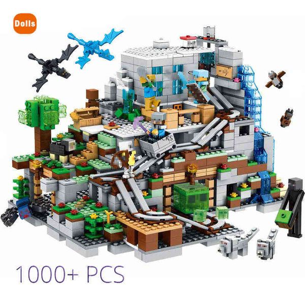 O Mountain Cave Elevator Village Tree House Building Block com figuras compatíveis 21137 My World Bricks Set Gifts Toys G220524