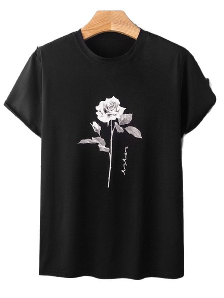 

men floral & letter graphic tee n33t#, White;black