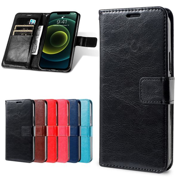 Leder -Flip -Brieftaschen -Telefonhüllen für iPhone 14 13Mini 12 11 Pro Max 8 7 plus Samsung Retro Crazy Horse Wallet Cover