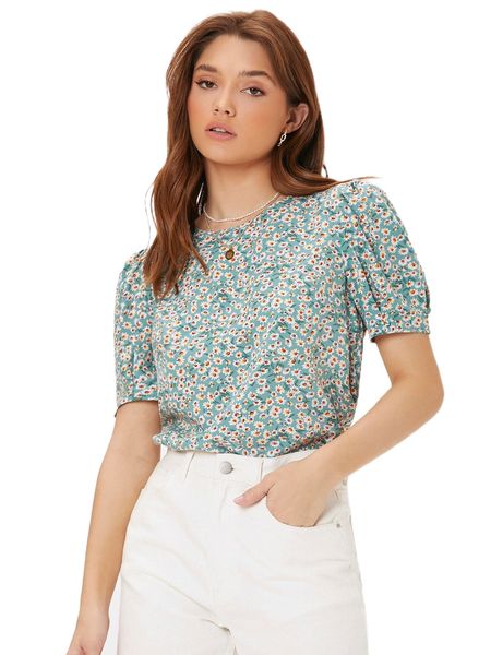 

ditsy floral puff sleeve 26gb#, White