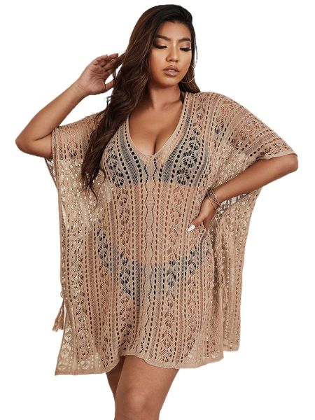 

plus knitted hollow out cover up j1fc#, Black