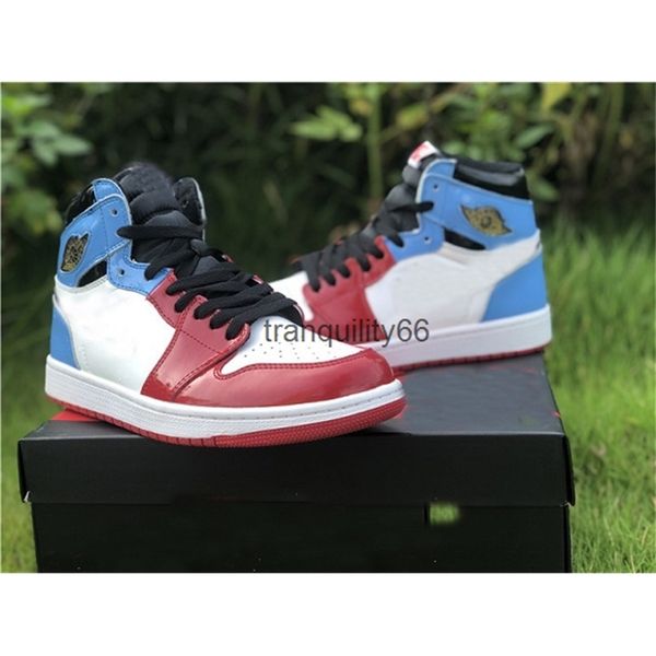 

with new release 1 high og fearless red blue men basketball shoes 1s ck5666-100 unc chicago sports patent leather sneakers