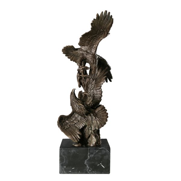 

spread wings bronze eagle statue sculpture cast hawk animal figurine modern art fine office table living room decoration, Silver