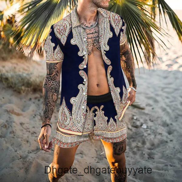 

fashion luxury mens tracksuit hawaiian sets t-shirts printing summer men swim short sleeve button shirts beach shorts streetwear casual shir, Gray