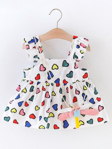 

baby heart print ruffle trim with toy she, Blue