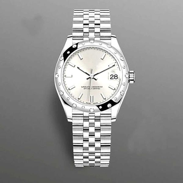 

women watch quality stainless steel waterproof high precision automatic machine movement bracelet. 31mm irregular ring diamond dial classic, Slivery;brown