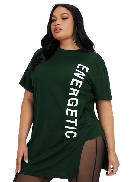 

sxy plus letter graphic split hem tee t6of#, Black
