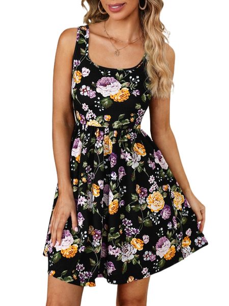 

floral print a-line dress c1xl#, Black;gray