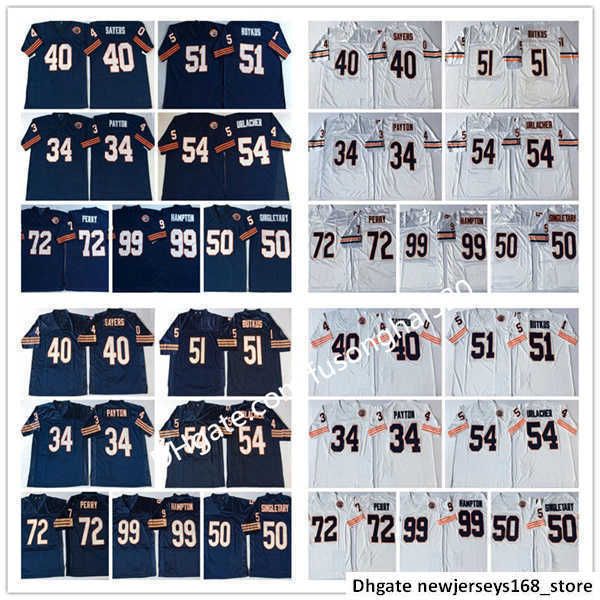 

ncaa vintage #23 devin hester 34 walter payton retro jersey 72 william perry 50 mike singletary 51 butkus 99 dan hampton mens white blue col, Black