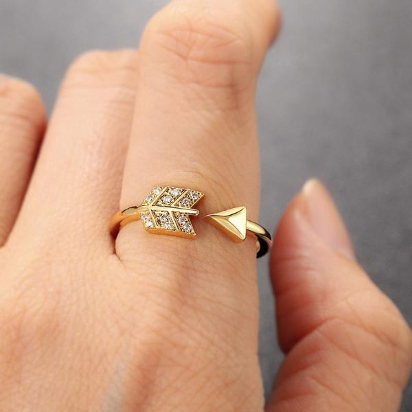 

cluster rings adjustable arrow ring for women punk micro-inlaid zircon gold crystal korean fashion geometry accessories jewelry, Golden;silver