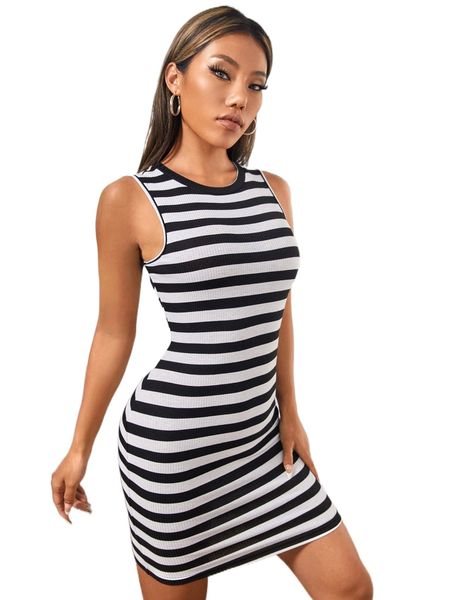 

petite striped print bodycon dress 37oa#, Black;gray