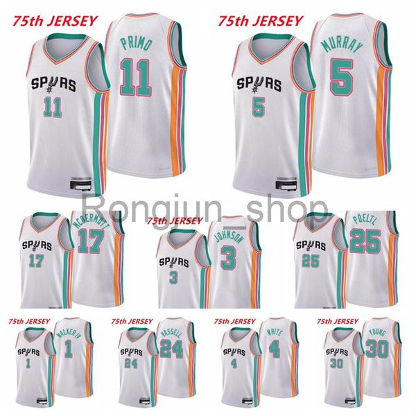 

2021-22 75th anniversary printed mens basketball joshua primo dejounte murray keldon johnson jakob poeltl devin vassell walker iv 266t, Black