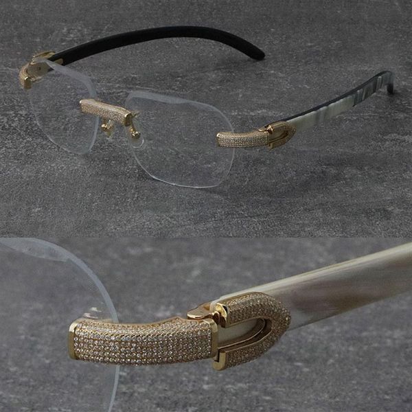 

2022 new black mix white buffalo horn frames wood eyewear rimless diamond set glasses men women with c decoration rocks wire 18k g286i, Silver