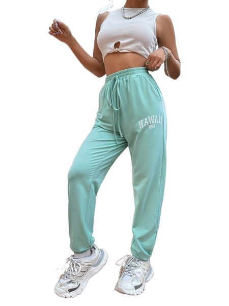 

letter graphic tie front sweatpants l72n#, Black;white