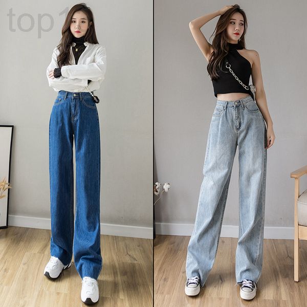 

women's jeans designer new four-color high waist and wide leg jeans in early autumn 2021 women's loose straight floor dragging pan, Blue