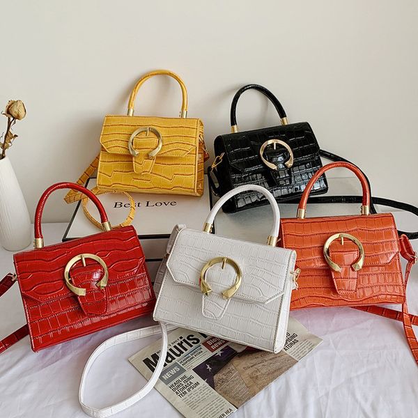 

luxury women orange yellow party flap bag stone pattern pu leather shoulder bags chain crossbody bag designer small handbag