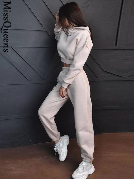 

women solid fleece sweater suit fashion casual slim street long sleeve pencil pants twopiece set autumn street style wear 220817, White