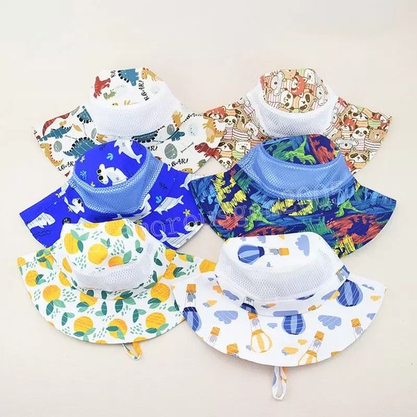 

baby hollow out bucket hat boys girls sun protection swim hats animal print children sunscreen cap outdoors korean version breathable mesh f, Yellow