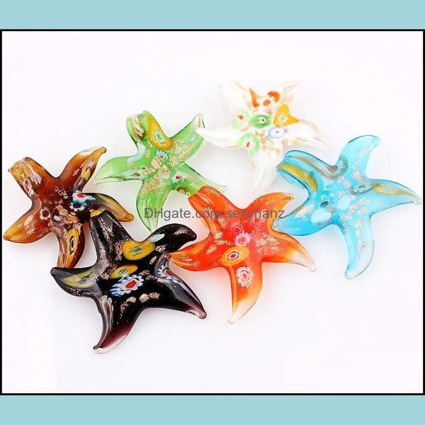 Anhänger Halsketten Anhänger Schmuck Mode Großhandel 6 Stücke handgemachte Murano Lampwork Glas Mix Farbe Blume Starfis Dhxdr