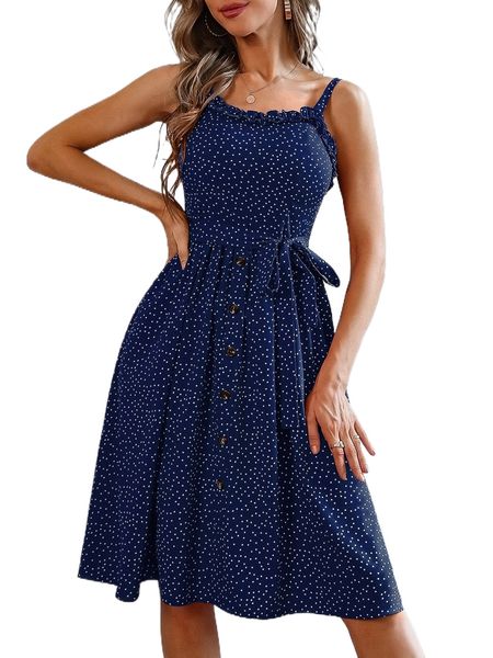 

tie & button front polka dot cami dress o1ae#, Black;gray