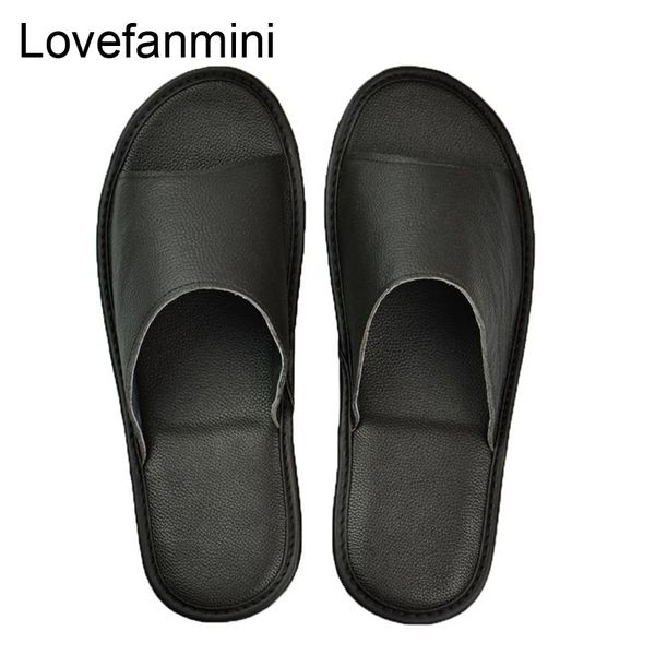 

genuine cow leather slippers couple indoor non-slip men women home fashion casual single shoes pvc soft soles spring summer 504, Black