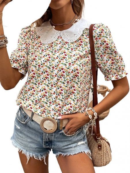 

d.itsy f.loral e.yelet e.mbroidery scallop trim puff s.leeve b.louse 62ci#, White