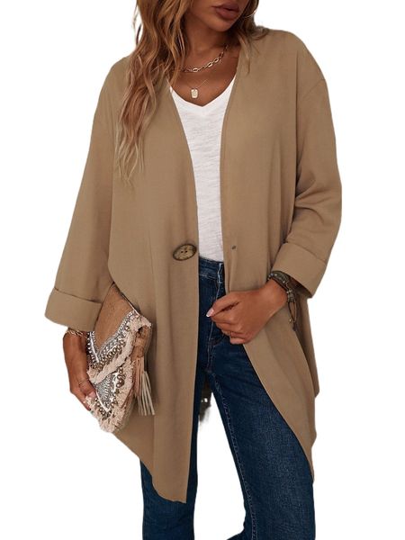 

drop shoulder single button coat 32wt#, Black