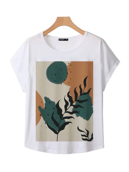 

plus plants print batwing sleeve tee f4um#, Black