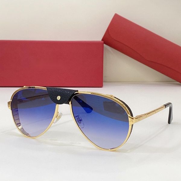 Designer de luxo Mulheres óculos de sol Aviação Design da marca Pilot de óculos de sol Gold Silver Metal Metal Couro Eyewear Anti-azul Radiação leve